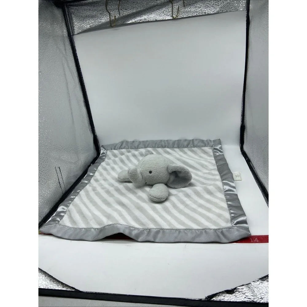 Cloud Island Elephant Gray White Striped Satin Baby Security Blanket Lovey Toy